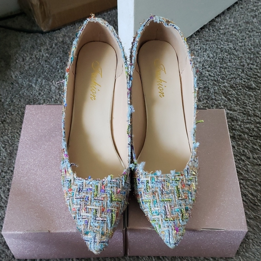 Womens Fashion Multicolor Tweed Women's Shoes Heels Size 41 US Size 10.5/11 NEW
